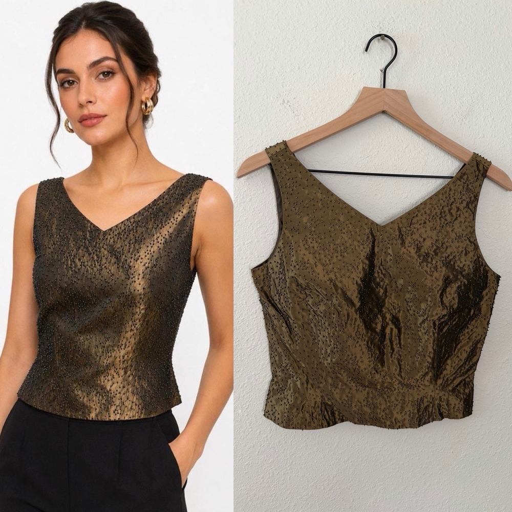 Ann Taylor NWT Copper Brown Beaded Sleeveless Top Side Zip 90's Y2K Sz 4